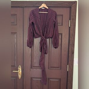 Striped Burgundy Tie-Front Blouse